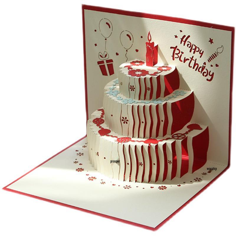 Biglietto Torta di Compleanno Pop-Up 3D - Scultura di Carta Piegata Creativa Regalo per Fidanzato o Fidanzata
