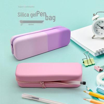 Silikonové pouzdro na tužky s velkou kapacitou - Gradientní barva, Odolné proti nečistotám, Kreativní a jednoduchý design se zipem pro studenty