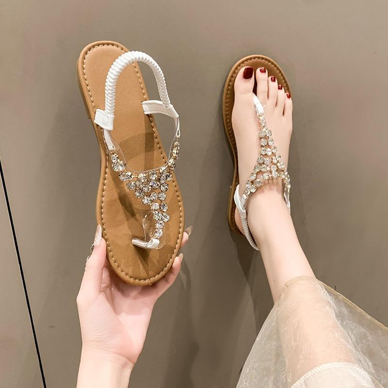 Rhinestone Sandals Women's Summer New Toe Wind PVC Rear Elastic Band 41ladies Sandals