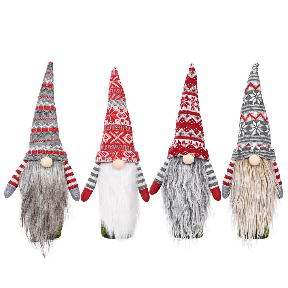 Knit Adorable Wine Bottle Cover Featuring Long Bearded Noface Design For Fun Festive