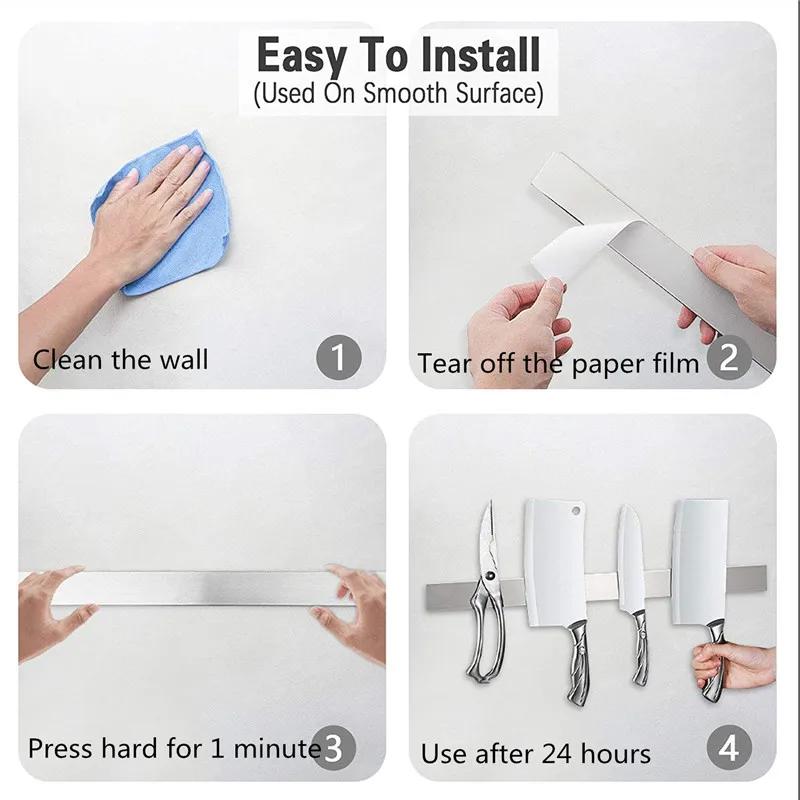 Knivställ i rostfritt stål, organizeringslist, stark magnetisk knivhållare, väggmontering, köksbar, förvaring, kökstillbehör