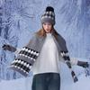 Winter outdoor velvet cold and warm hat scarf three-piece knitted wool hat women
