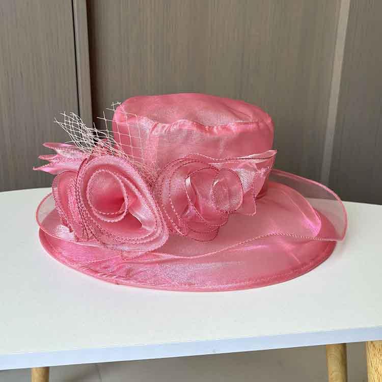 Summer Sun Protection Bucket Hat Organza Flower Sun Hat Foldable Big Brim Beach Hat Mesh Hat