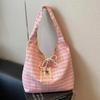 Plaid Shoulder Tote Bag With Cute Bow Decor Large Capacity For Daily Shopping School Commute