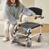 Shower Commode Wheelchair with 4 Lockable Wheels, Footrests, Flip-up Arms, 3-Level Adjustable Height, 5L Removable Bucket, 350 LBS Capacity, Commode