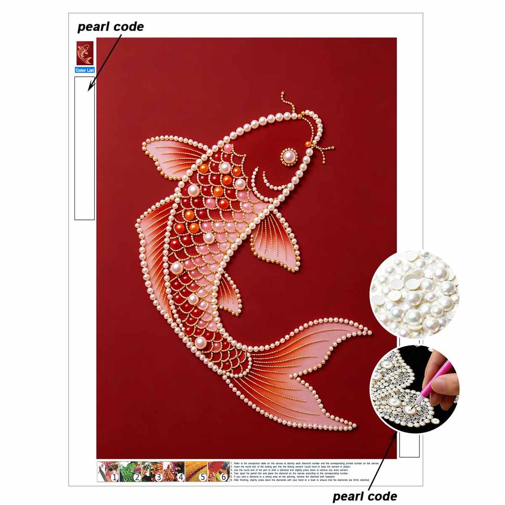 5D DIY Pearl Diamond Painting Kit Koi Fish Full Drill Embroidery Mosaic Art Home Wall Decor Gift