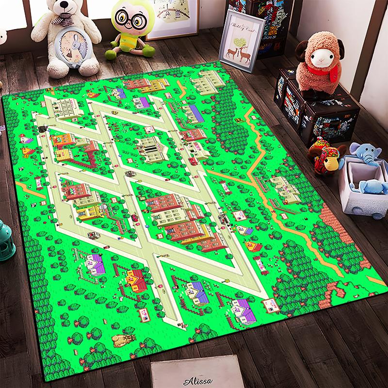 Colorful Pixel Art City Map Design Rug Non-slip rug suitable for living room and bedroom sofas.