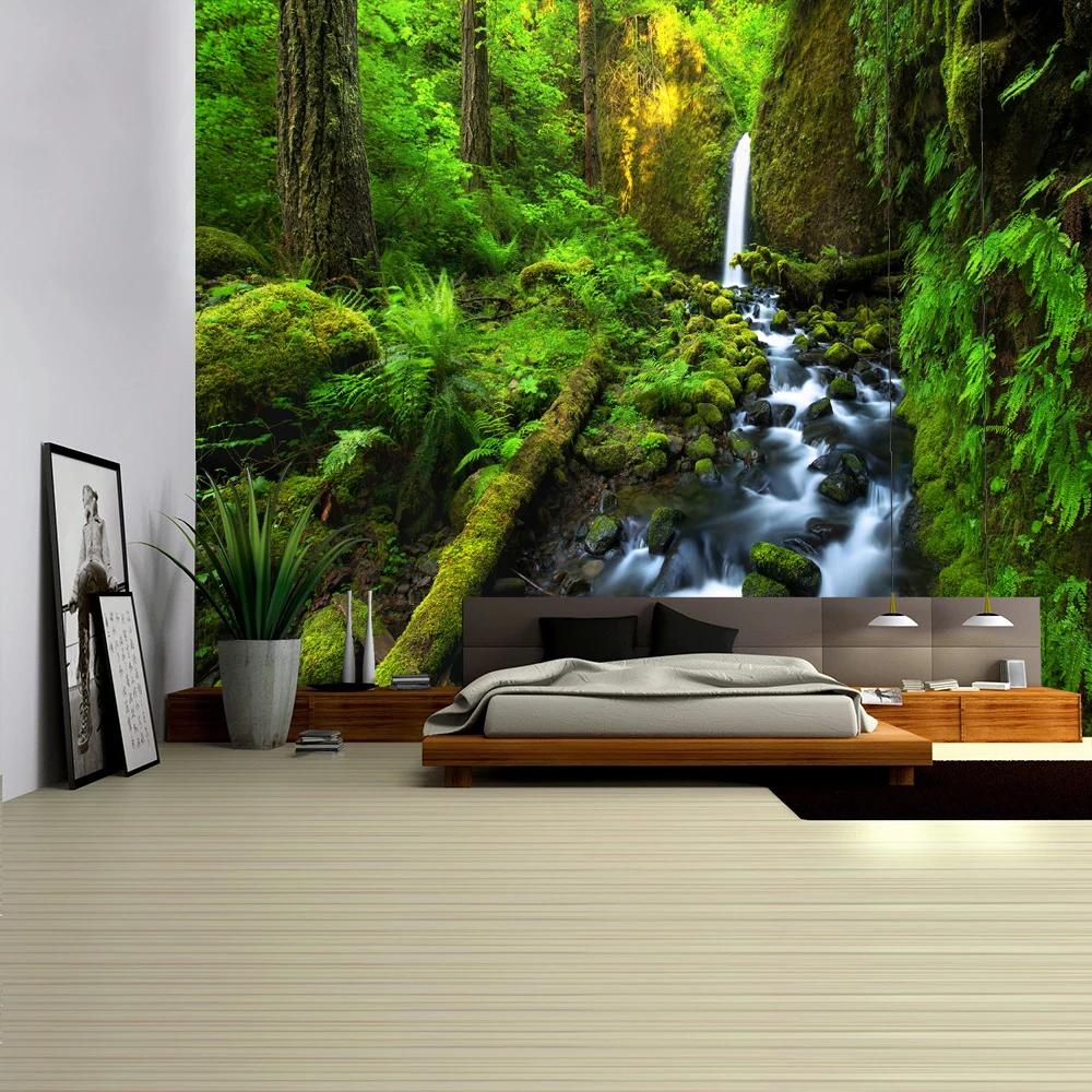 Beautiful Natural Forest Printed Large Tapestry Stone Landscape Wall Hanging Blanket Tropical Tree Tapestries Room Home Decor