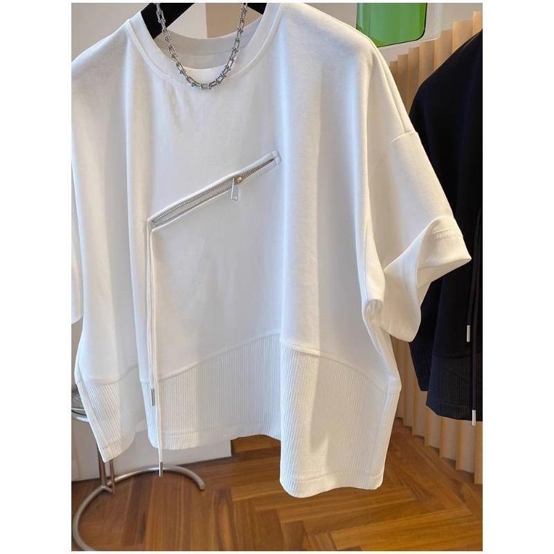 Irregular Splicing Street Fashion Design Short-sleeved T-shirts Women Loose Couple Tops