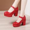 Women's High Heel Shoes Genuine Leather Pumps Platform Mary Jane Shoes Women Office Work Shoe Women's Wedding Shoes 32-43