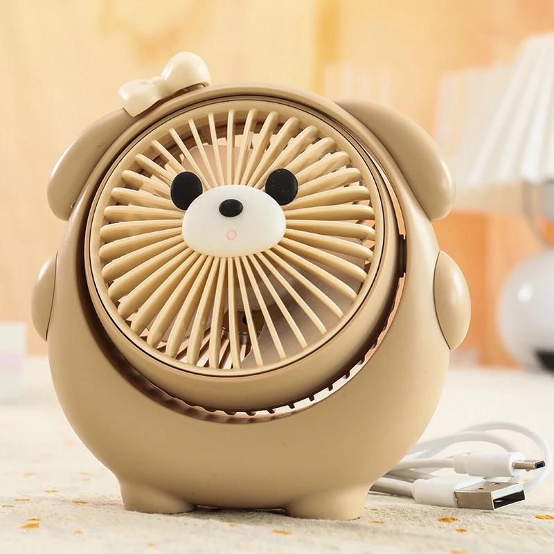 Cartoon Bear Small Fan USB Charging Strong Wind Handheld Mini Portable Convenient Student Desk Children's Strong Wind