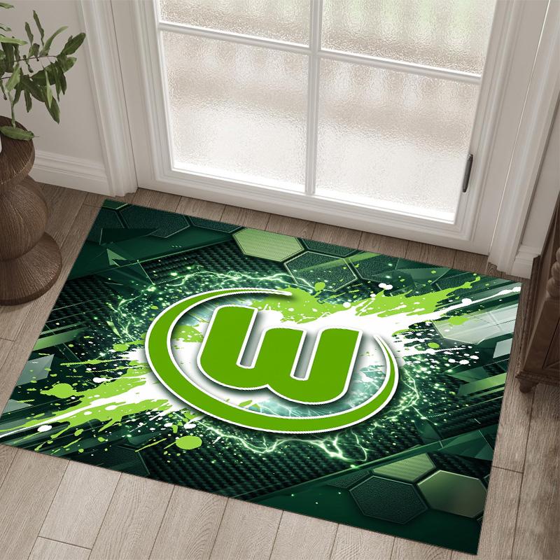 VfL Wolfsburg FC Design Kristall Samt Teppich Gemütlich Nicht?Rutschfester Teppich mit Aufdruck für Schlafzimmer Wohnzimmer Eingang