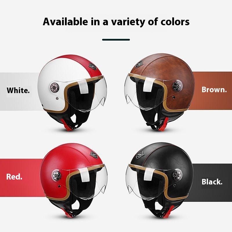 Four Seasons Universal Classic Vintage Leather Electric Vehicle Motorcycle Helmet Harley Helmet Scooter Men's and Women's Half Helmets