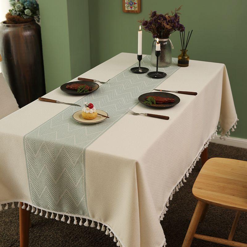 

Tablecloth Fabric Cotton and Linen Waterproof Scandinavian Ins Modern Dining Table Fancy Home Desk Table Cloth Coffee Table Cloth Green Diamond (tassel edge) 100*140