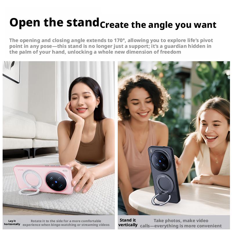 For Vivo X300 Ultra/X300s/X300 Pro/X300 Case Skin-feel Matte Translucent 360° Holder Ring Magnetic Anti-slip Anti-stain Cover