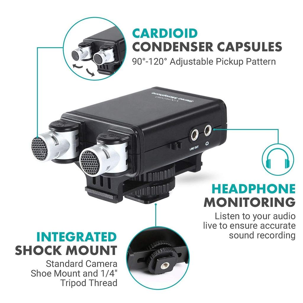 Camera Stereo Microphone Condenser Video Microphone with Adjustable Directional Microphone Capsule Compatible with and Canon DSLR Cameras