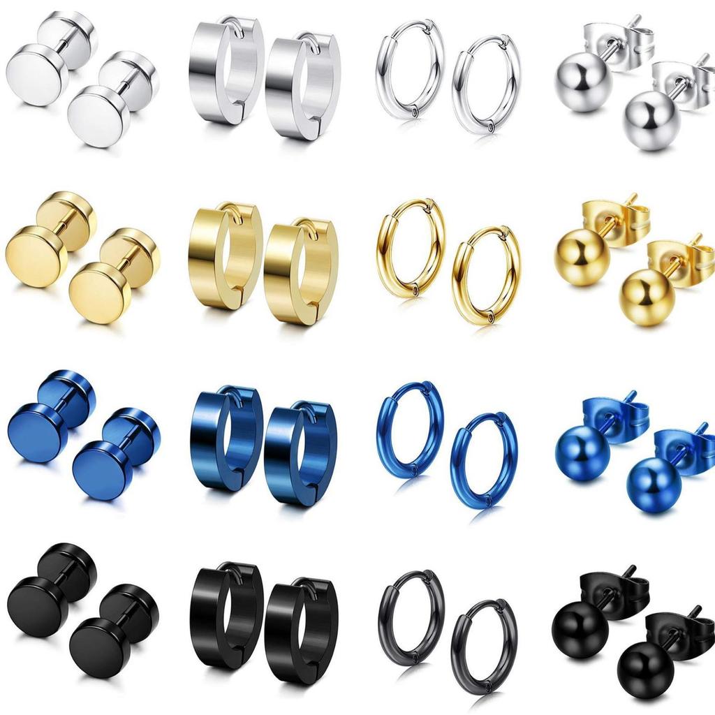 16-Piece Fashion Earring Set: Cross-Border Hot-Selling Double-Sided, Simple Barbell, Round, and Coil Studs