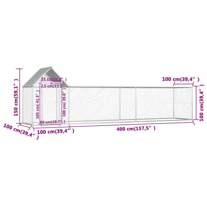 VidaXL Poulailler Enclos Clapier Cage Animaux Lapin Canard 5x1x1,5 m Acier 144555