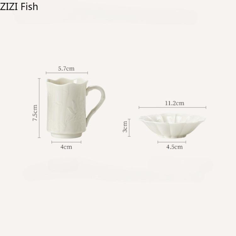 BRBamboo Patterned Ceramic Coffee Cups Saucers Home Dining Table Handmade Ceramic Coffee Cup Afternoon Tea Teacup Coffees Mug GiftEY