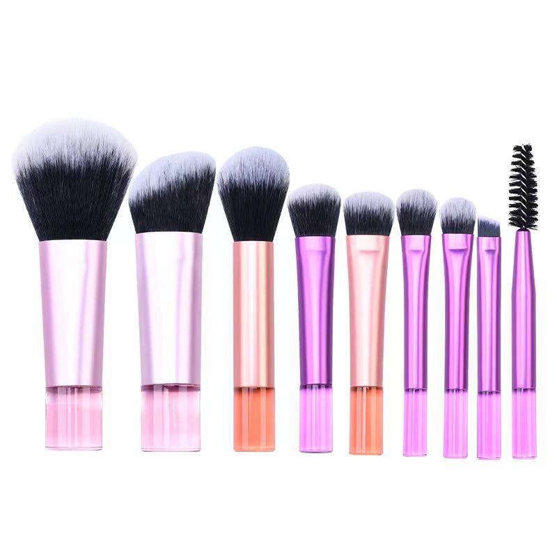 Crystal Handle Makeup Brush Set: Portable 10-Piece Kit for Powder, Contour, Blush, and Eyeshadow