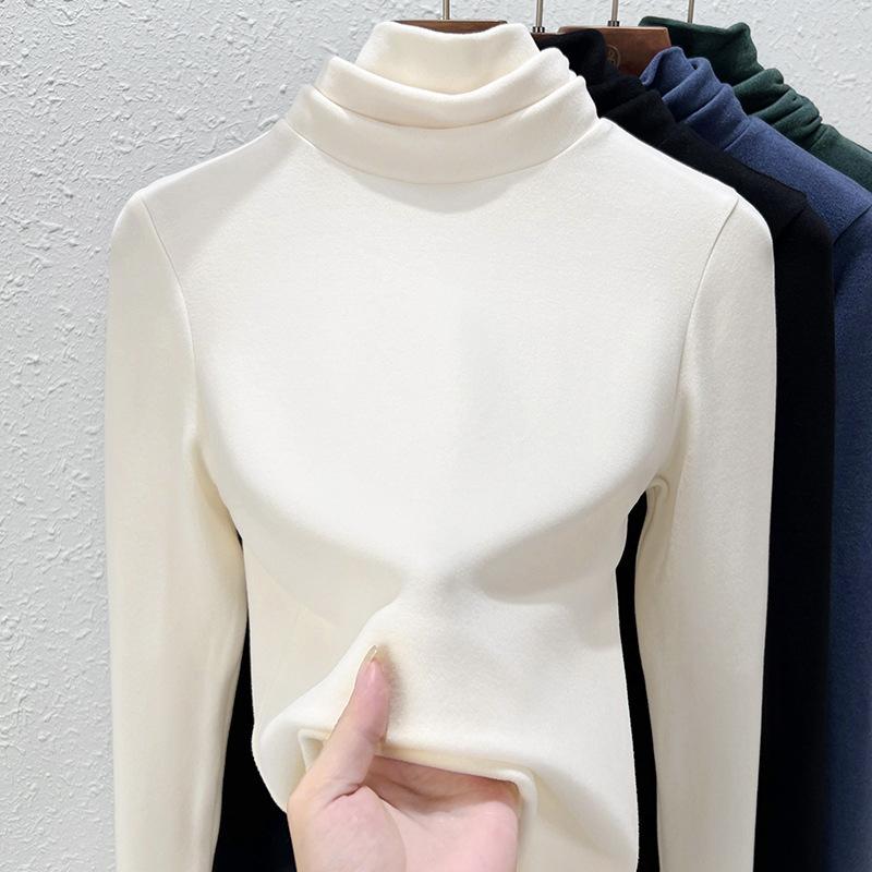 Double-sided German velvet turtleneck bottoming shirt for women's autumn and winter new long-sleeved T-shirt inside, heating and warm top