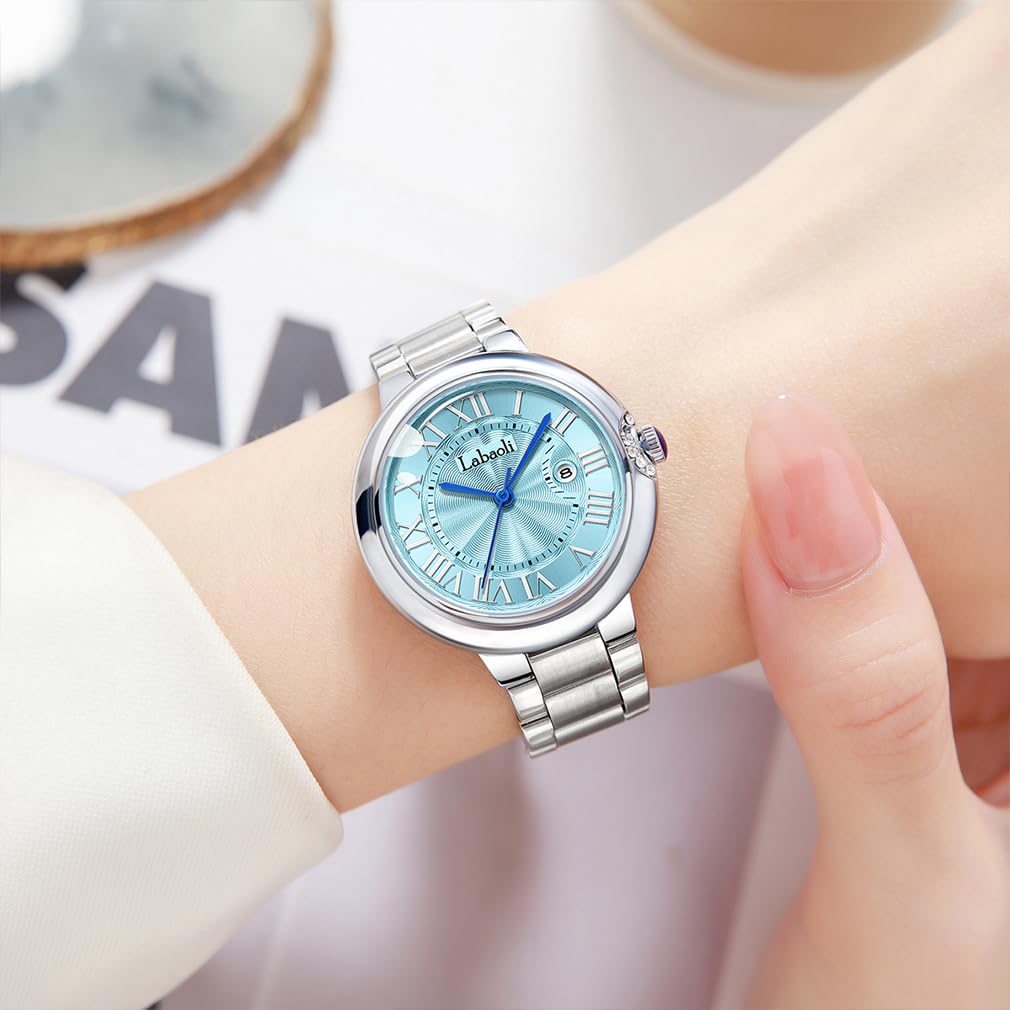 Silver Brand Edelstahl Blau Uhr für Damen Damenarmbanduhr, Wasserdicht, Name, Stilvoll, Business, Stahl, Luxus, Geschenk, Schlicht, Niedlich,