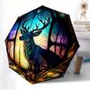 Deer Window Panel  Vibrant Forest Scene" Umbrella, Portable 3 Fold Compact Umbrella for Men & Women,S281