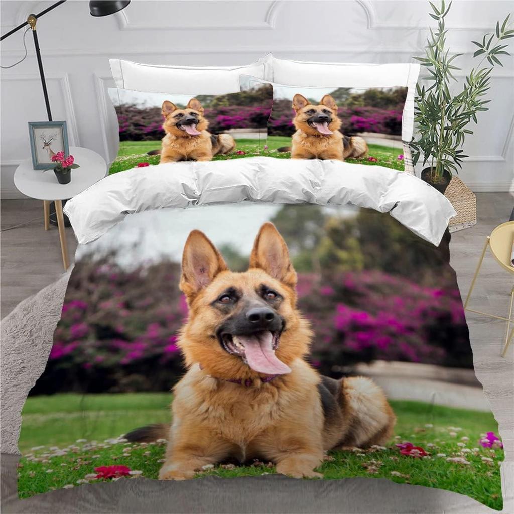 German Shepherd Duvet Cover Twin King Cute Pet Dog Bedding Set for Boys Girls Teen Room Microfiber Lovely Animal Comforter Cover