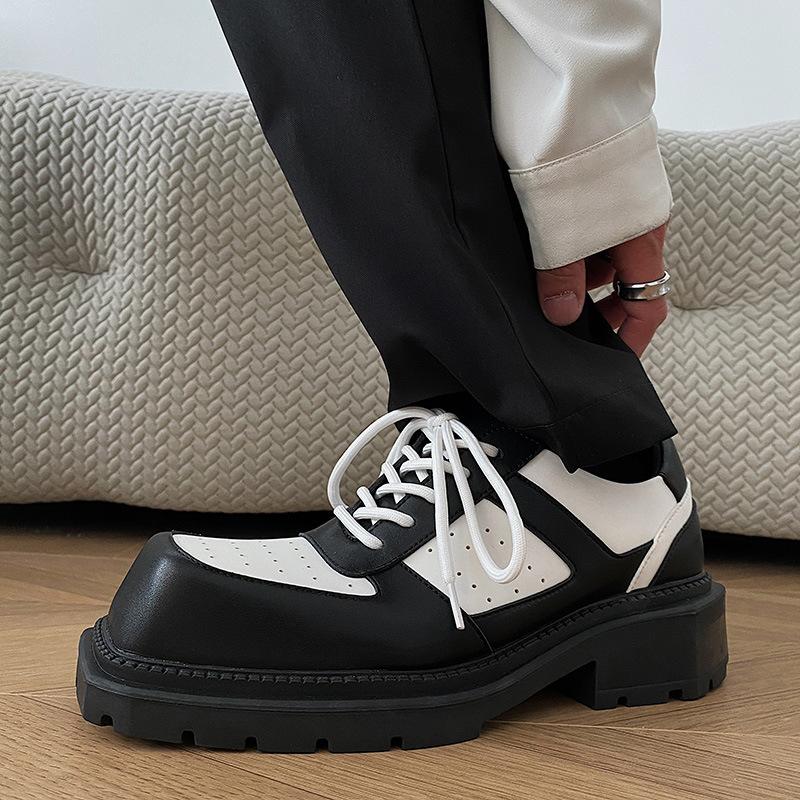 Fashion Shoes for Man Breathable Square Head High-end Men's Shoes High Quality Casual Leather Shoes Thick Sole Mens Shoe Zapatos Hombre