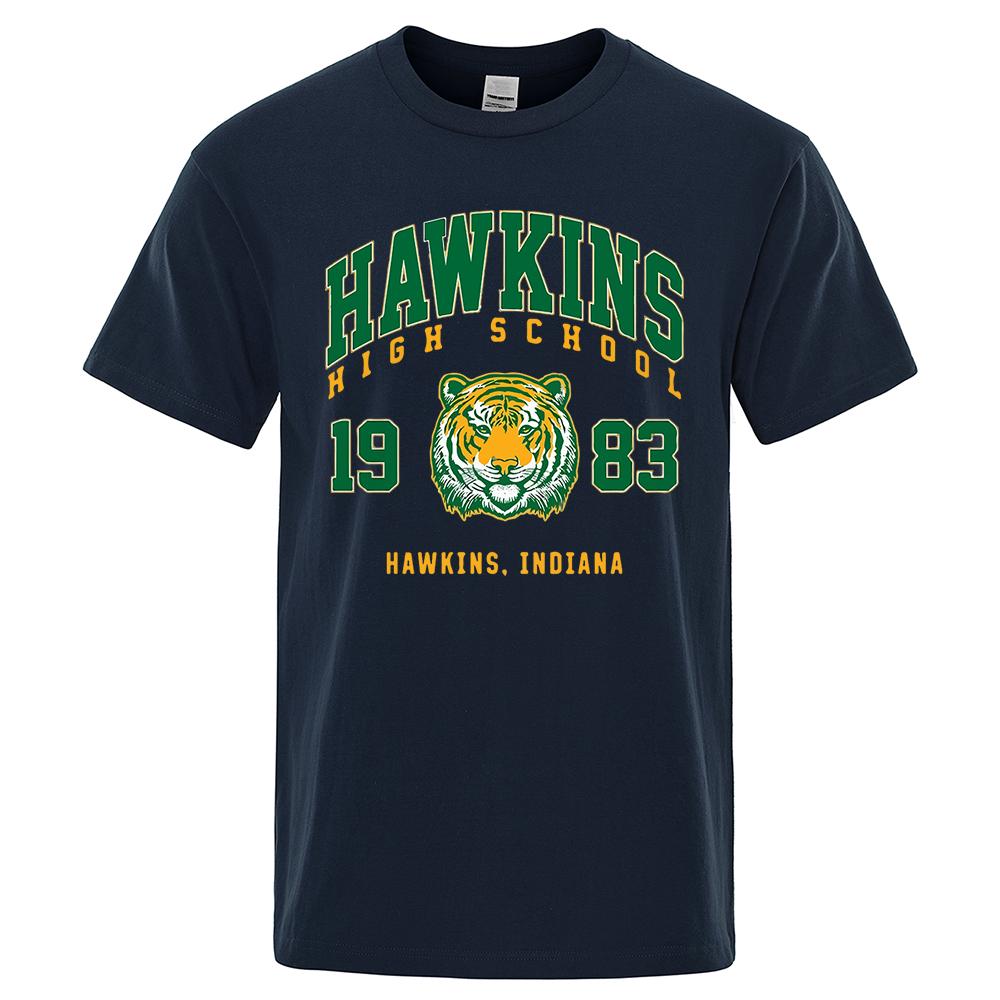 Hawkins High School 1983 Hawkins Indiana Tshirt Male Fashion O-Neck T-Shirt Hip Hop Loose Tee Clothes Casual Breathable Tops Men
