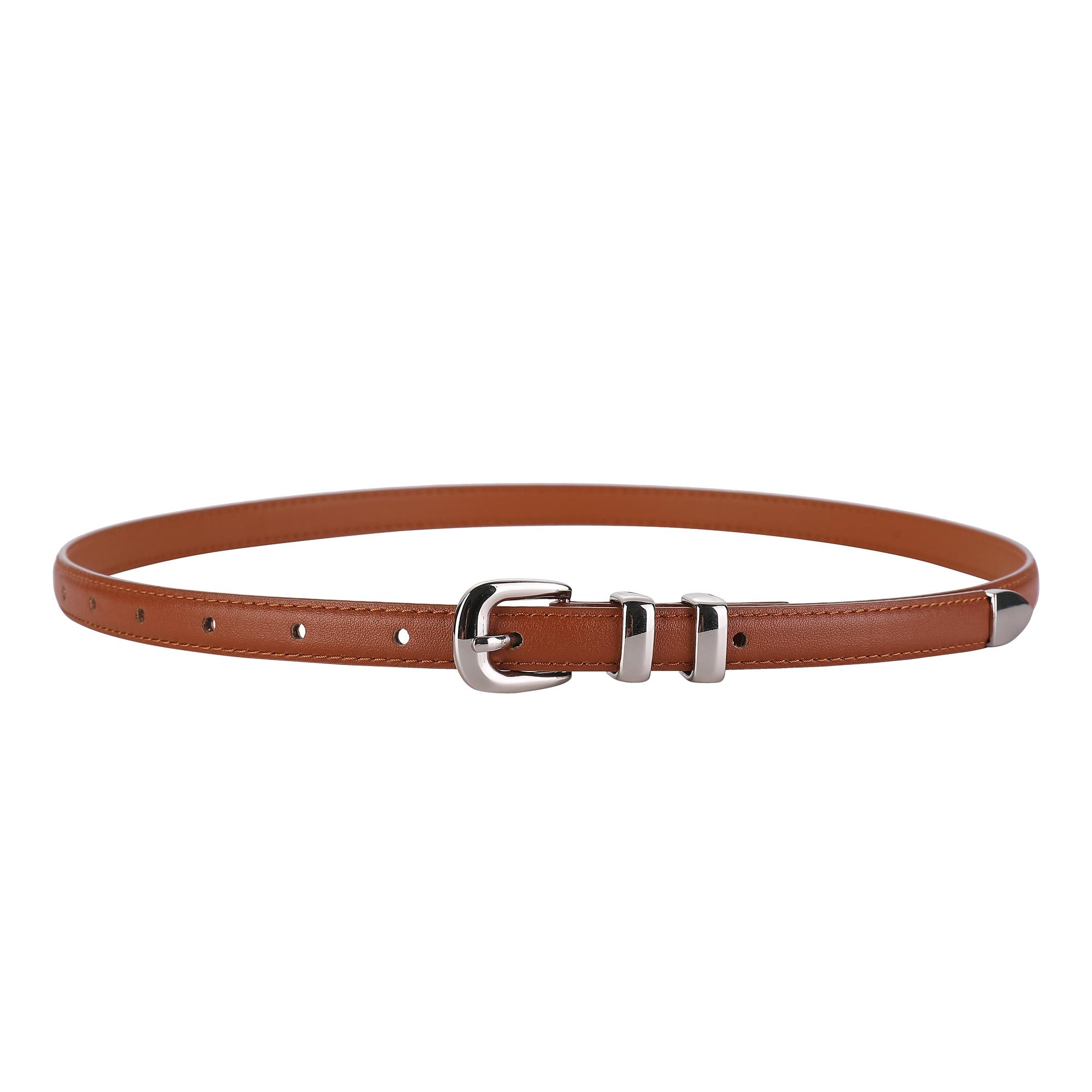 Smalle Riemen Echt Leer Dames Mode Riem Glanzende Zilveren Gesp Tailleband Voor Jurk Jeans Trui Luxe Dames Dunne Riem 100cm bruin