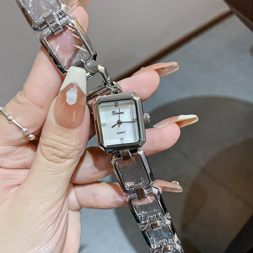 Fashionable Steel Strap Square Hollow Bracelet Watch Elegant Design Retro Temperament Water Diamond English Watch