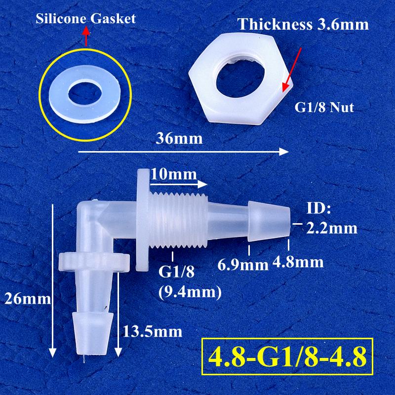 Pagoda Perforated Elbow Connector + Silicone Gasket Aquarium Tank Adapter Garden Water Hose Joint M6~G1/2 Thread To 2.4-11.1mm