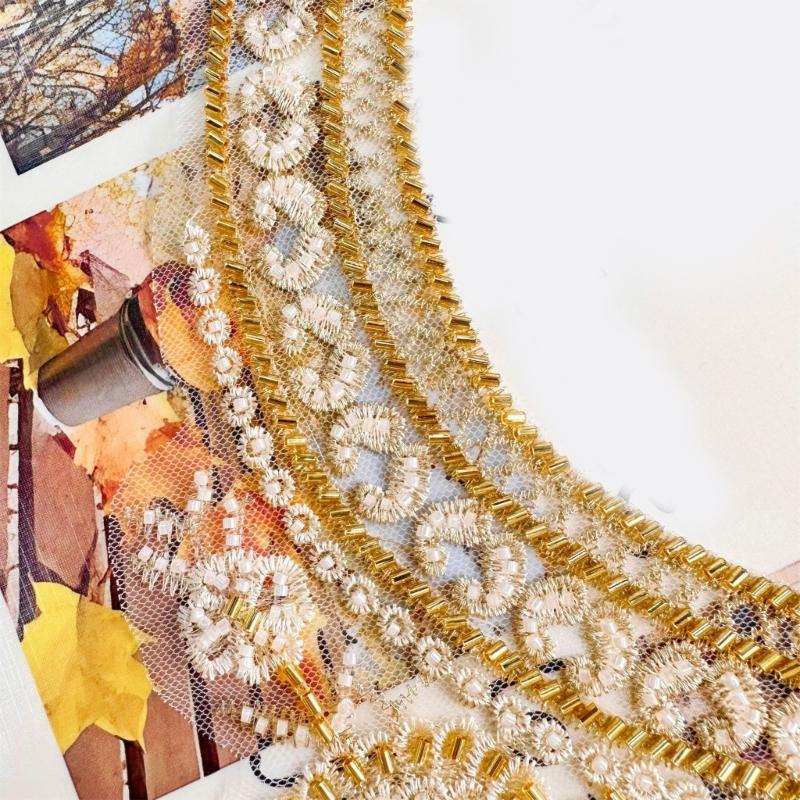 Bestickte Perlen-Applikation für Hochzeitskleid Abendkleid Aufnäher für Kragen Perlen-Aufnäher Spitze-Applikation