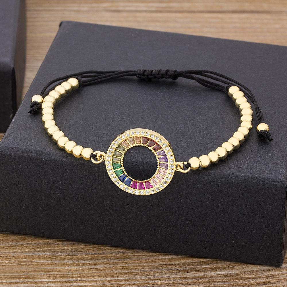 Nidin New Trendy Men Jesus Cross Bracelet 4mm Copper CZ Beads Handmade Adjustable Bangle for Women Party Wedding Jewelry Gifts