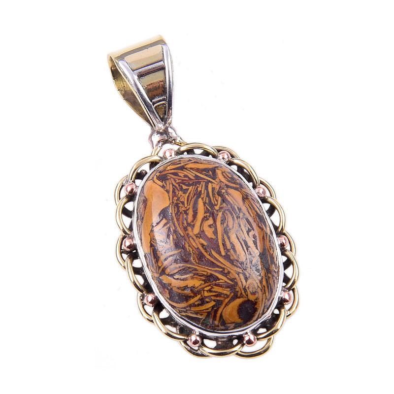 Natural Maryam Jasper 925 Solid Sterling Silver Gift TwoTone Pendant 1.50" Z3r70