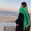 New mohair solid color scarf women's winter warm scarf thickened wool knitted thick fringed shawl men's outside