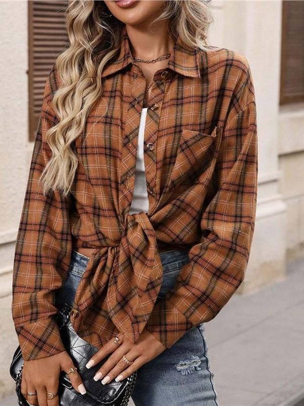 Camicia a quadri lunga da donna rétro - Elegante e versatile per la primavera e l'autunno 2025