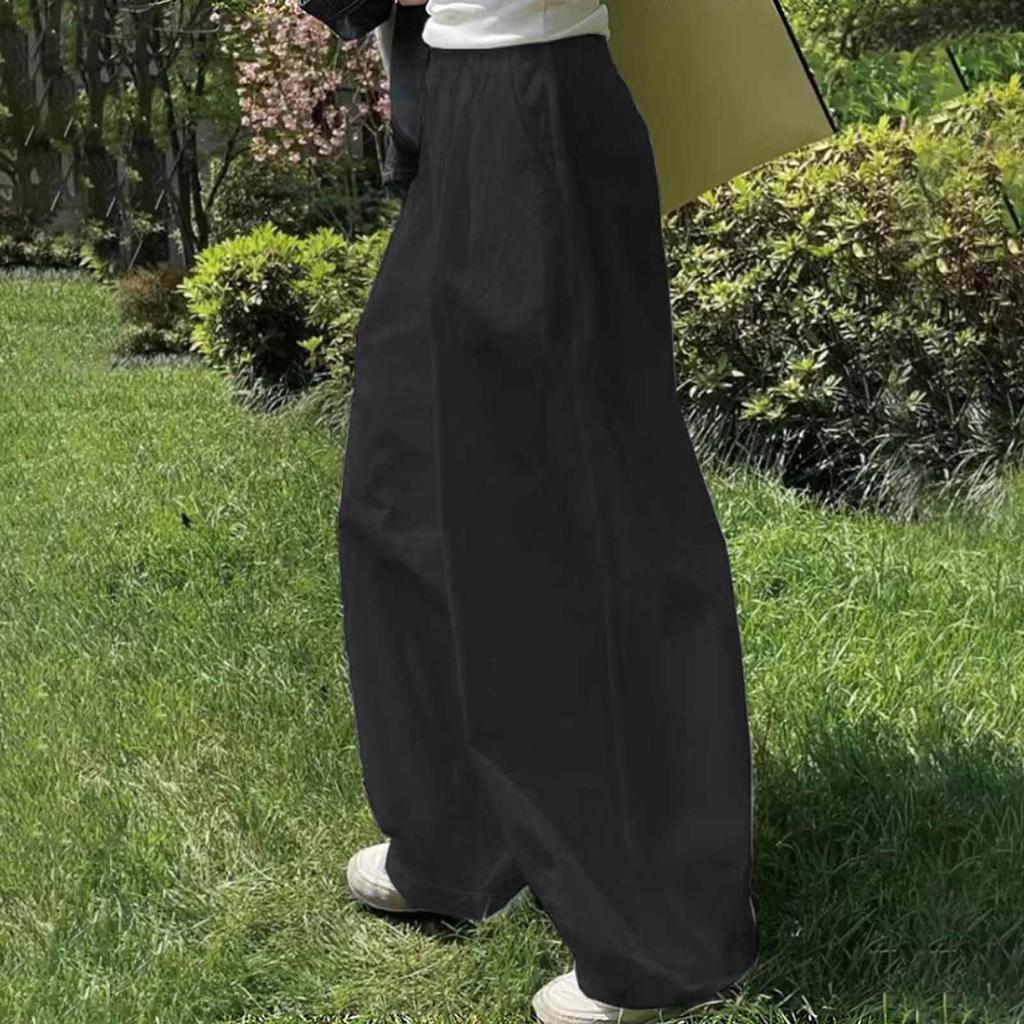 Calças Largas Casuais de Verão para Mulheres com Cintura Elástica Lisa e Perna Larga