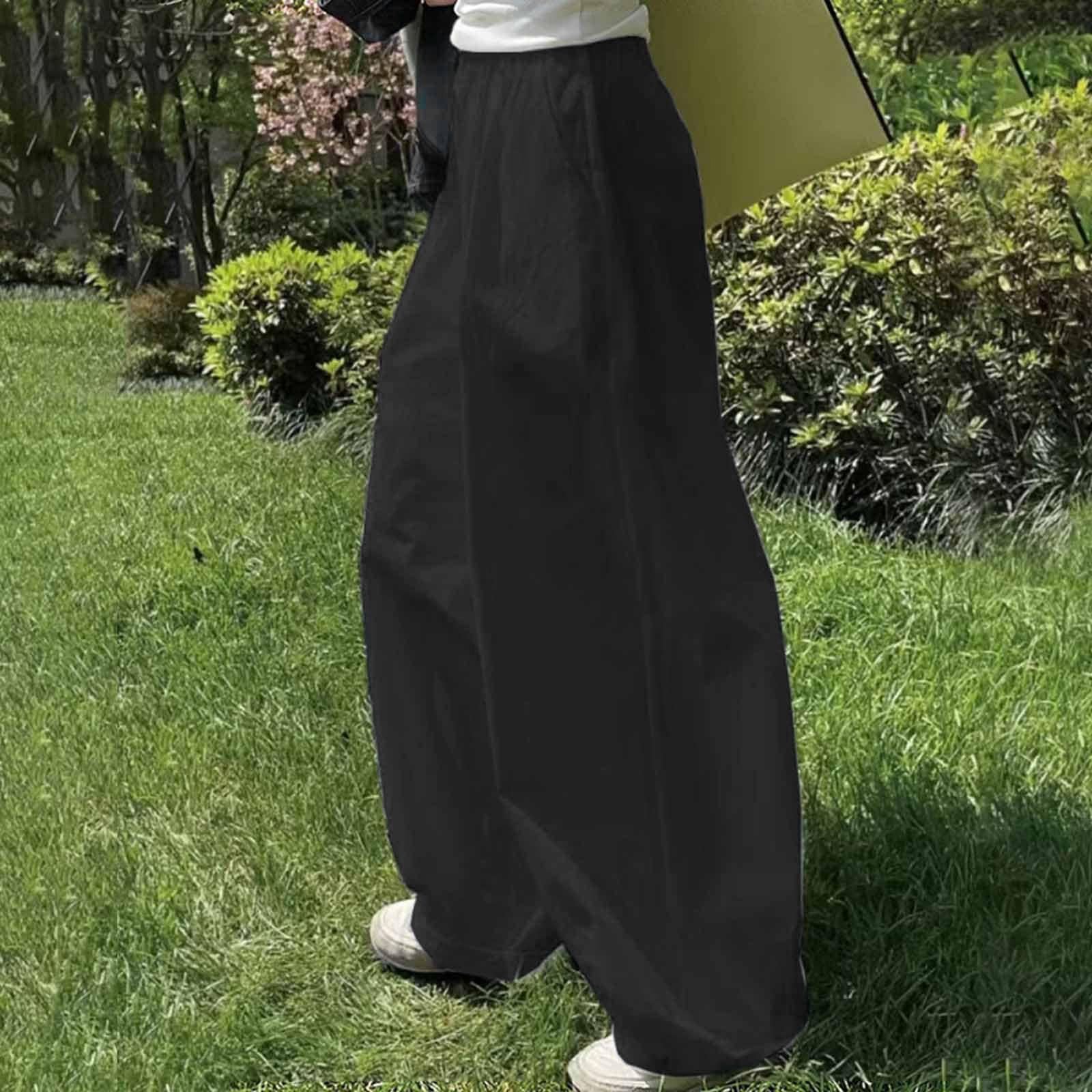 

Женские летние широкие брюки, повседневные однотонные брюки с эластичной талией и широкими штанинами, свободные брюки с карманами XXL чёрный