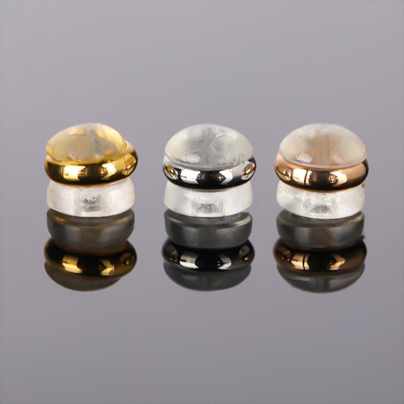 Transparente Kunststoff Ohr-Accessoires Anti-Fall Edelstahlring Ohrstecker Plugs Goldrand Hamburger Ohrstöpsel