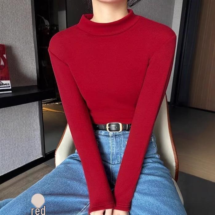 

Women s Half Turtleneck German Velvet Long-Sleeve Shirt: Stylish, Warm, Solid Color, Ideal for Spring & Autumn L рожевий
