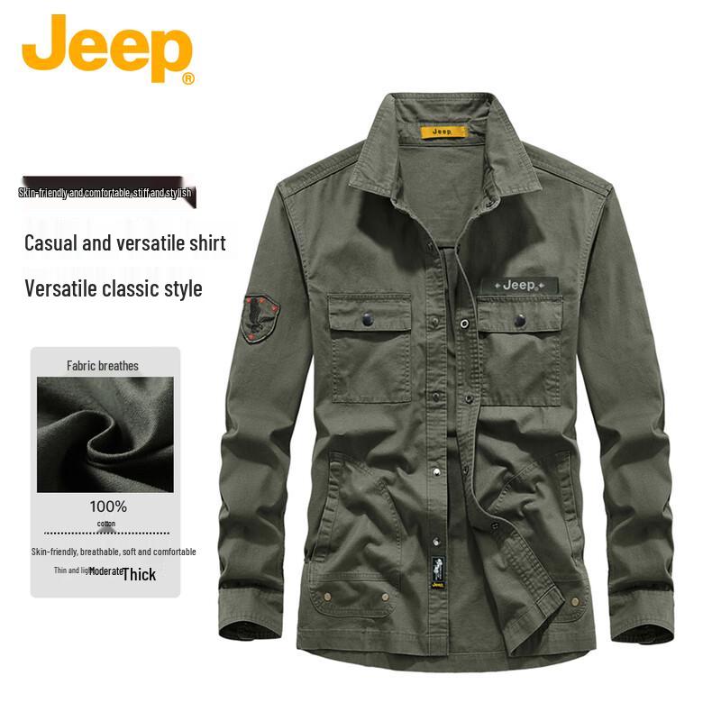 JEEP Unisex Vintage Solid Long Sleeve Casual Shirt 2XL