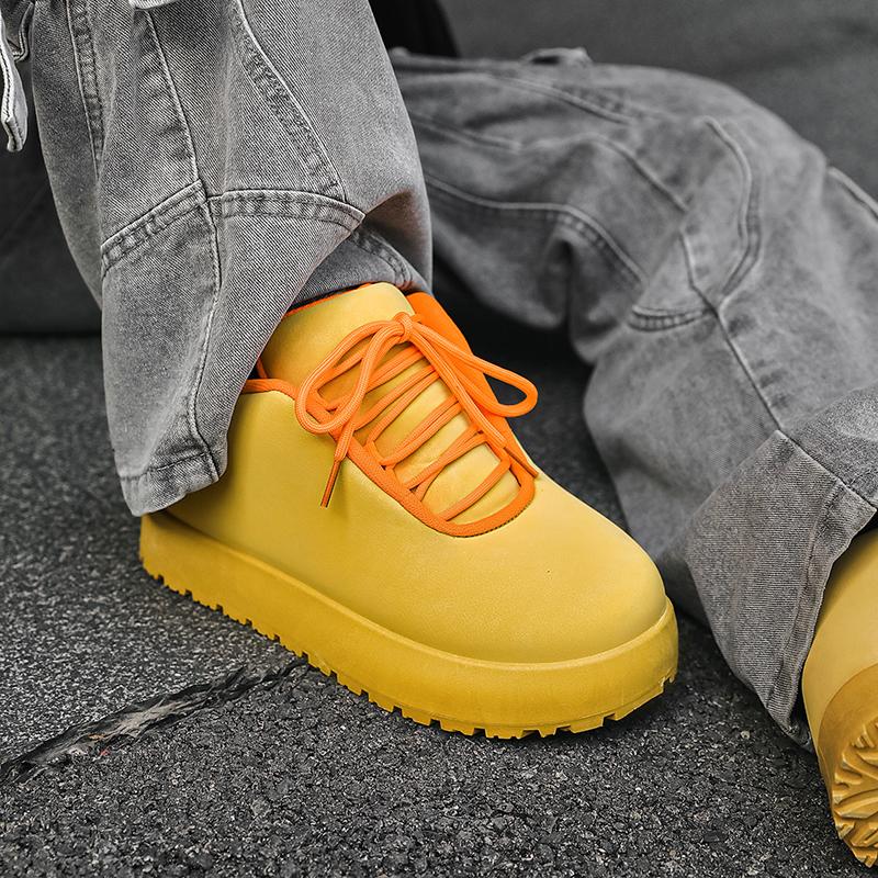 Fashion Casual Microfiber Leather Upper Height Increased Flat Platform Board Shoes Chunky Sneaker Men Designer Autumn New Boots