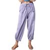 Women's Fashionable Color Cotton Linen Elastic Waist Decorative Casual Pants With Pockets