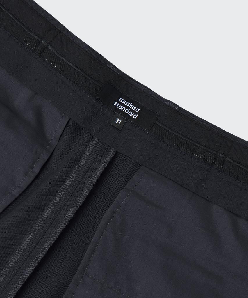 Musinsa Standard Summer Wool Relaxed Tapered Hidden Banding Crop Slacks [Navy]