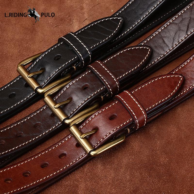 Genuine Bison Leather Shrinkage Vintage Rough Grain Belt Men's High Quality Cowhide Tree Grain Belt