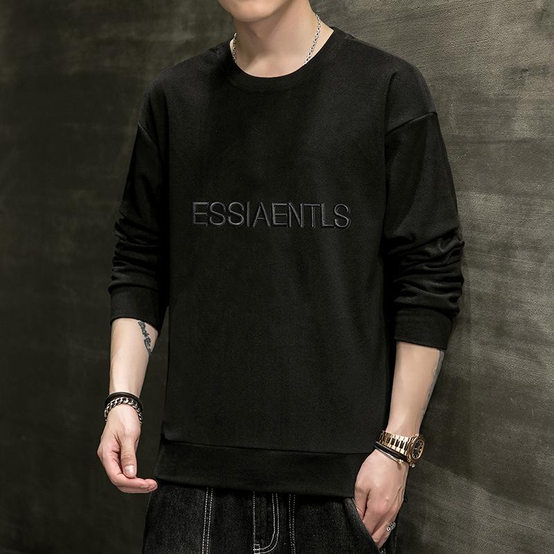 

Autumn Men s German Velvet Casual Round Neck Long Sleeve Loose Sweatshirt Simple Letter Print Top M