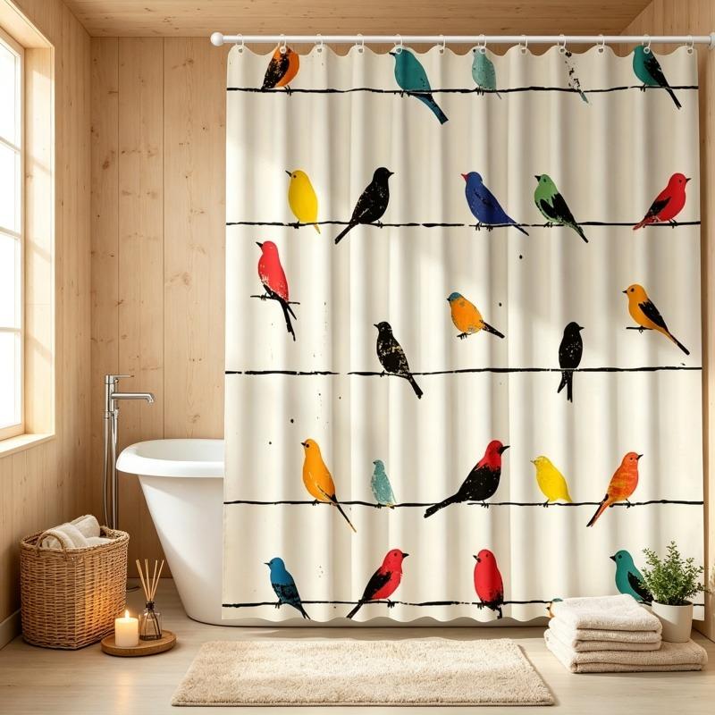 Cute Tropical Birds Pattern Shower Curtain Bathroom Decor Waterproof Liners for Modern Home Bathroom Accessories
