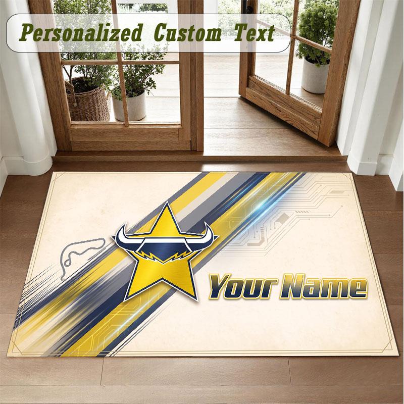 Crystal Velvet Square Rug Custom NameNorth Queensland Cowboys Pattern Non Slip Home Floor Decor Rug